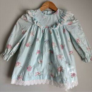 Vintage POLLY FLINDERS blue Floral ruffle Cottagecore Dress Toddler Size 4